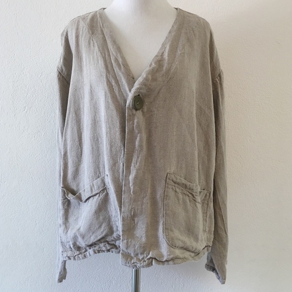 Flax Jackets & Blazers - Flax Women's Long Sleeve Button Down Linen Tan Jacket Size Medium Lagenlook
